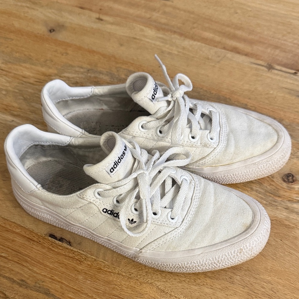 Adidas Off-White Canvas Lace-Up Sneakers